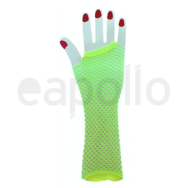 Long Ladies Fishnet Gloves - Neon Yellow