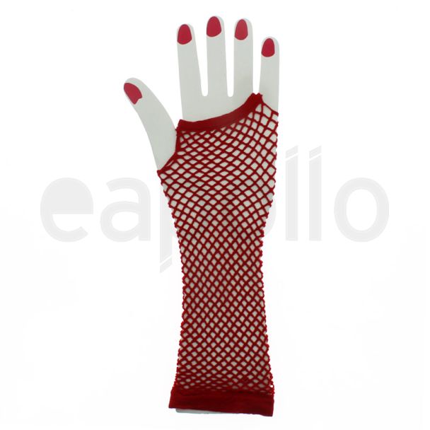 Long Ladies Fishnet Gloves - Red