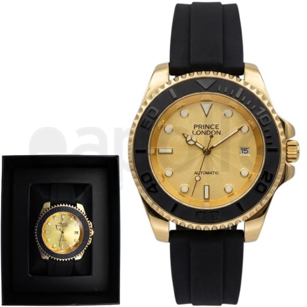 Longbo Men's Automatic Watch With Silicone Strap - Gold & Black (D10)