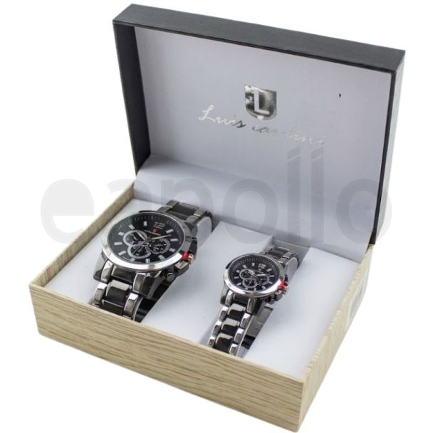 Luis Cardini His & Her Watch Gift Set - Black/Silver (2277)