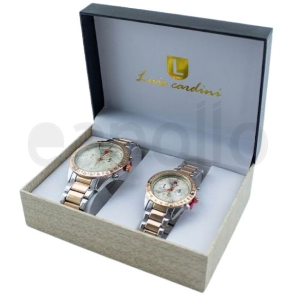 Luis Cardini His & Her Watch Gift Set - Silver/ Rose Gold (2505)
