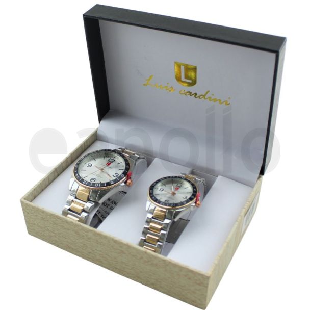 Luis Cardini His & Her Watch Gift Set - Silver/ Rose Gold (2509)