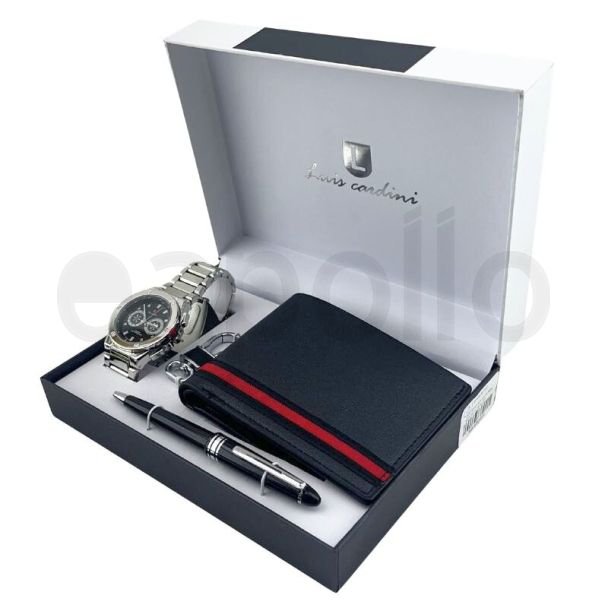 Luis Cardini Men's Watch With Pen Keychain Wallet Gift Set - Assorted 