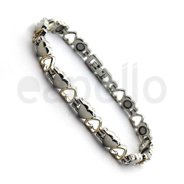 Magnet Bracelet with 11 Magnets - Hearts Design - Silver and Gold
