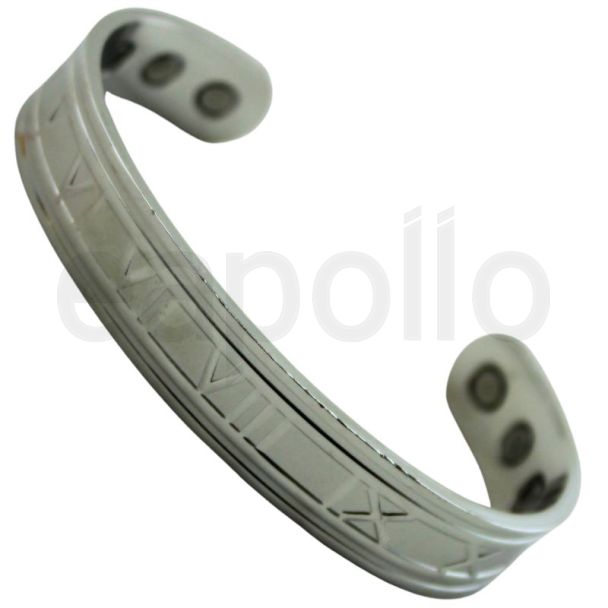 Magnetic Bangle – Roman Numeral Design (Silver)