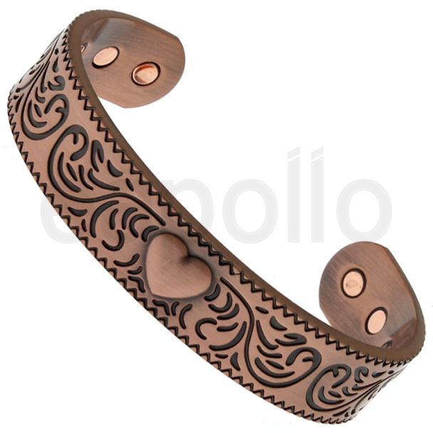Magnetic Copper Bangle - Heart With Swirls (M)
