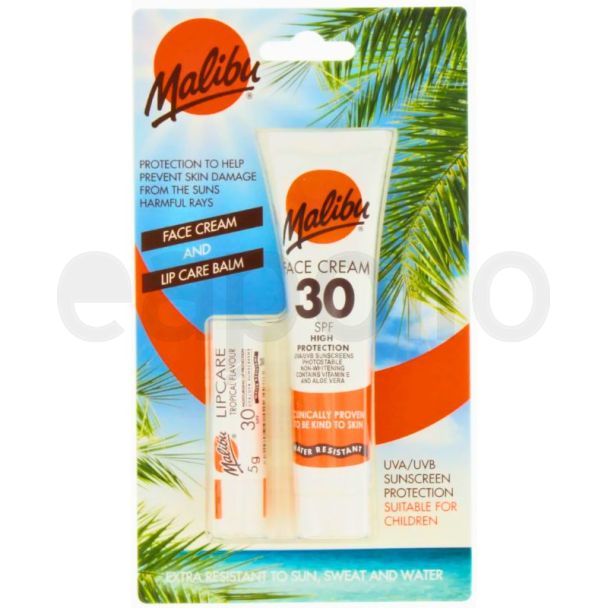 Malibu SPF 30 Lip Care Balm & Face Cream 2pcs Set