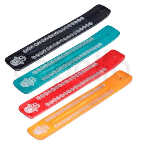 Mango Wood Hamsa Palm Inlay Ashcatcher Incense Sticks Burner - Assorted 