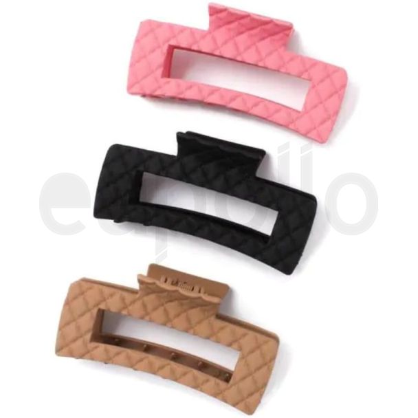 Matt Quilted Effect Open Rectangle Hair Clamp - Assorted - 10cm