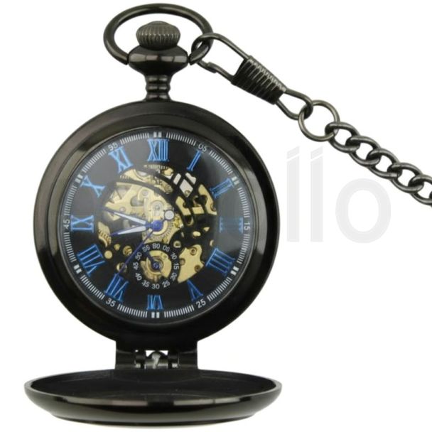 Mechanical Pocket Watch Plain Design - Gun/Blue (1)