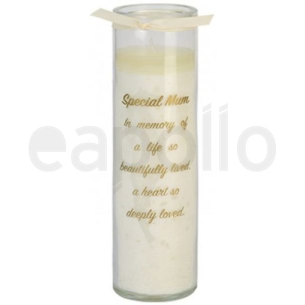 Memorial Candle Jar with Ribbon & Mum Print – Remembrance Tribute (20cm)