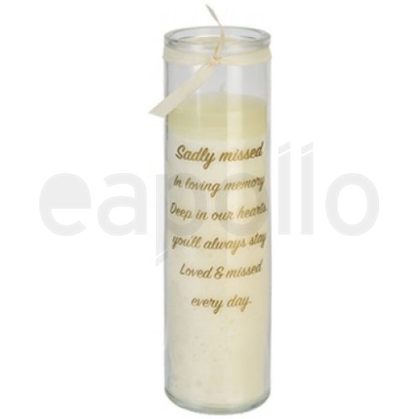 Memorial Candle Jar with Ribbon – Sadly Missed & In Loving Memory Tribute (20cm)