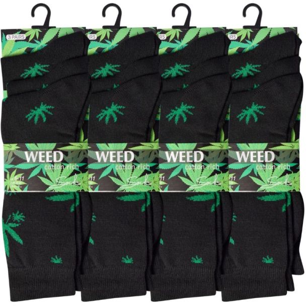 Men's Cotton Blend Leaf Pattern Socks - Black - Pack of 3 Pairs