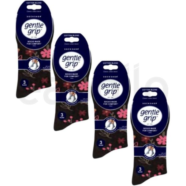 Ladies Gentle Grip Floral Night Cotton Blend Ankle Socks (3 Pack) - Assorted