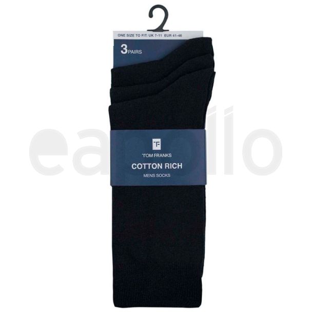 Men's Black Cotton Rich Socks - Tom Franks (3 Pair Pack) 