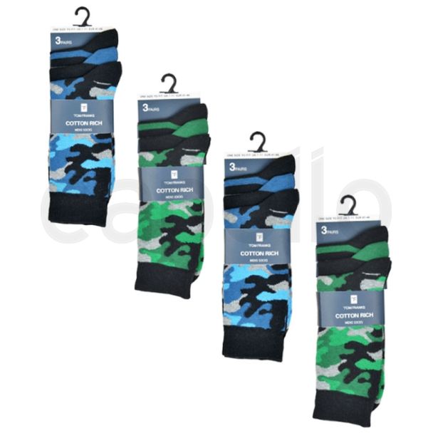 Men's "Camo Design" Socks (3 Pair Pack) - Assorted Colours 