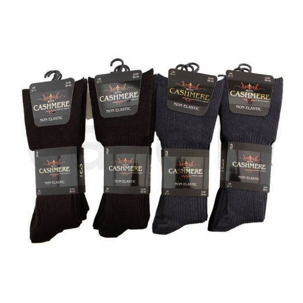 Men's Cashmere Non Elastic Socks (3 Pair Pack) - Dark Asst 