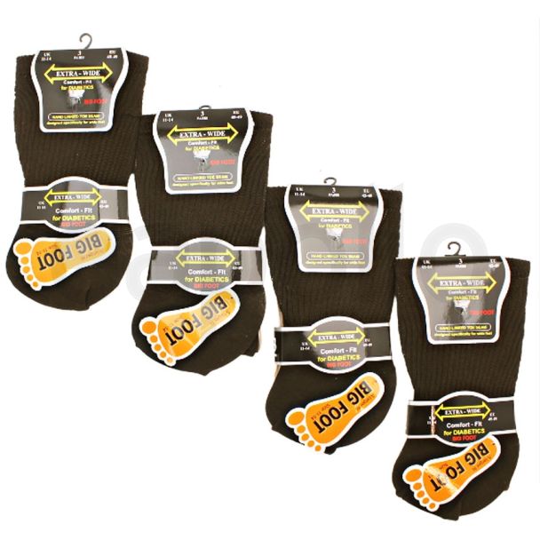 Men's Extra Wide Big Foot Socks (3 Pair Pack) - Asst (11-14)