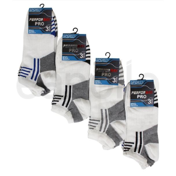 Men's Performax Pro White Trainer Socks (3 Pair Pack) - Striped Design (6-11)