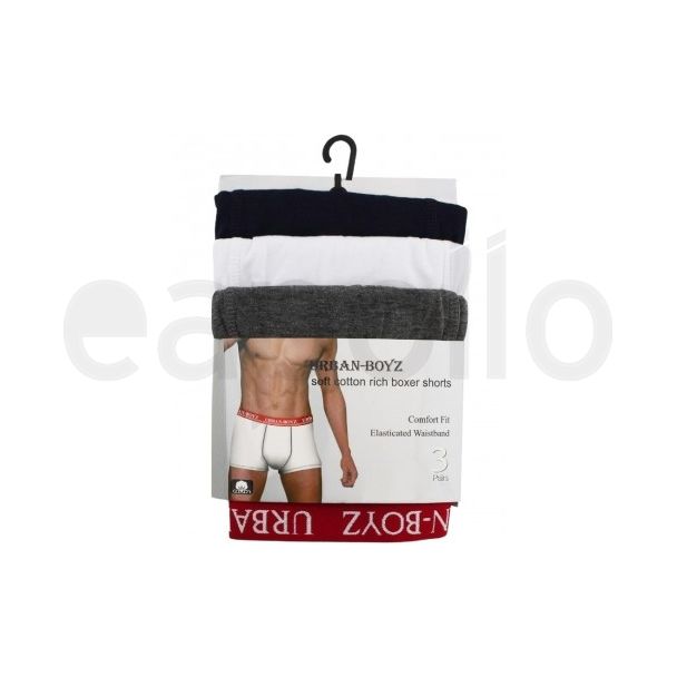Wholesale Men's Plain Cotton Rich Boxer Shorts (3 Pack) - Asst. 