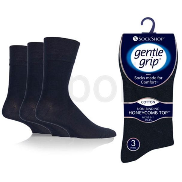 Men's Plain Gentle Grip Socks (3 Pair Pack) - Navy 