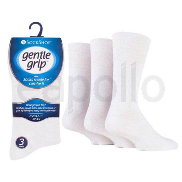 Men's Plain Gentle Grip Socks (3 Pack) - White