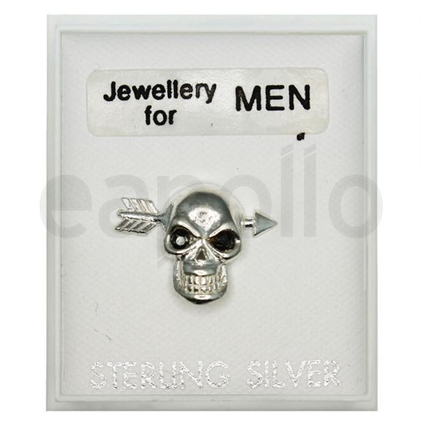 Men's Sterling Silver Skull And Arrow Stud (15mm)