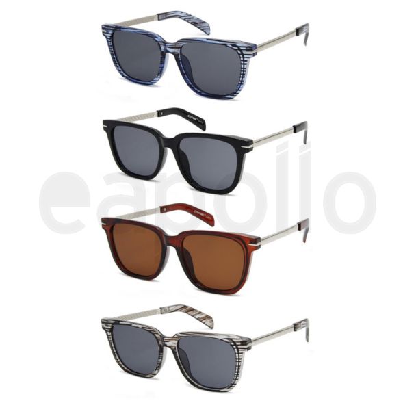 Ladies Stripe Design Wayfarer Sunglasses With Pouch - Assorted