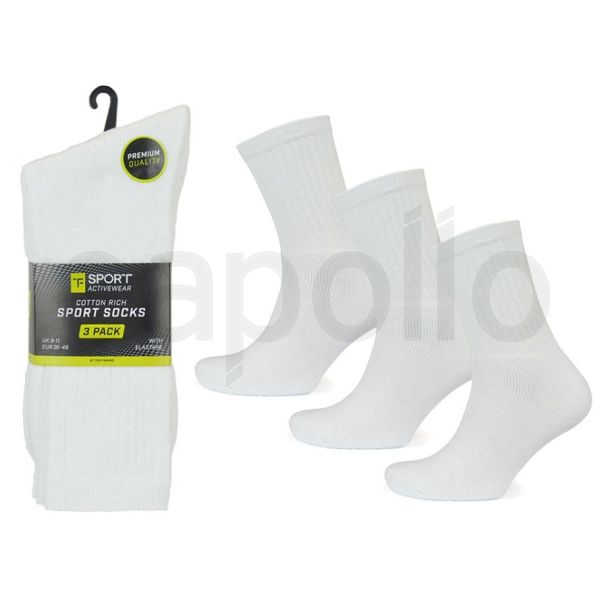 Men's White Cotton Rich Premium Sport Socks (3 Pack) - (7-11)