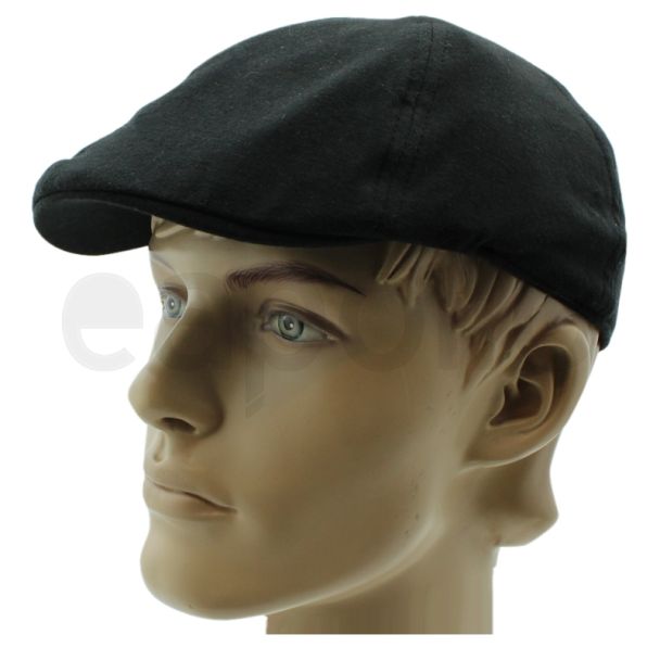 Men's 6 Panel Flat Caps - Black - Assorted Sizes