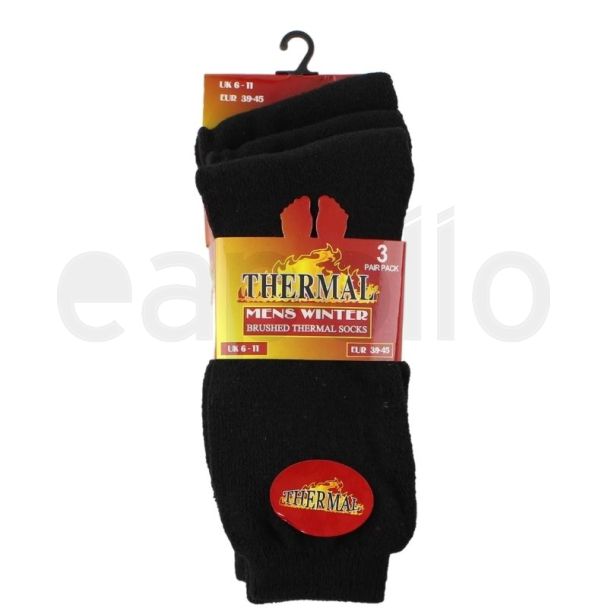 Men's Black Brushed Thermal Winter Socks (3 Pair Pack)