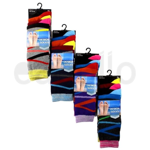 Men's Black Patterned Socks (3 Pair Pack) - Asst 
