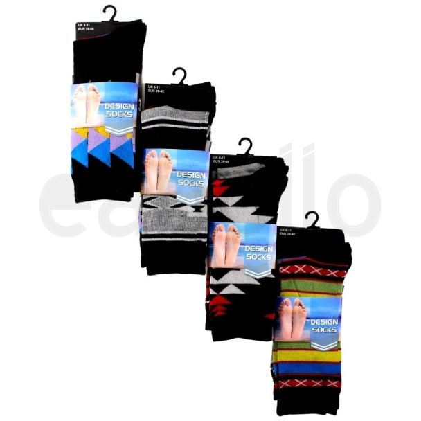 Men's Black Patterned Socks (3 Pair Pack) - Asst 