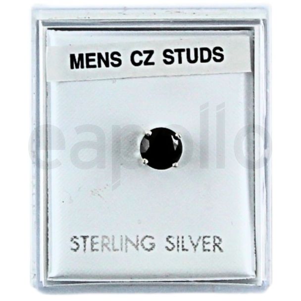 Men's Black Sterling Silver Round CZ Stud - 6mm