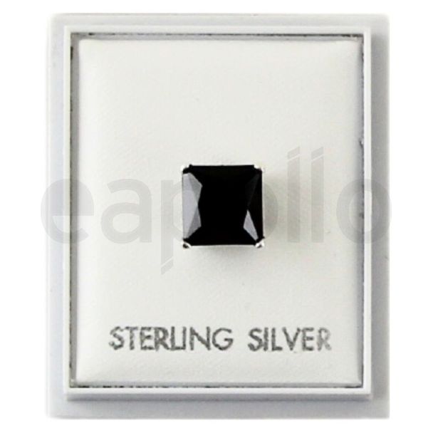 Men's Black Sterling Silver Square CZ Stud 8mm