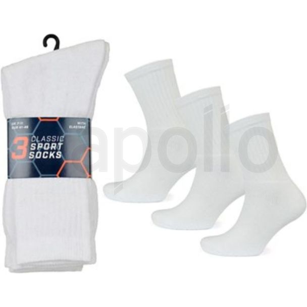 Men’s Classic Sport Socks Cotton Blend 3 Pack – White