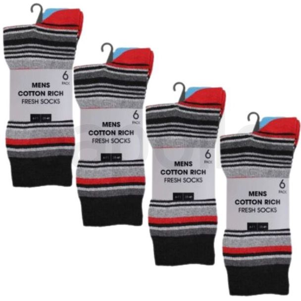 Men’s Cotton Rich Fresh Stripe Socks - (6 Pack)