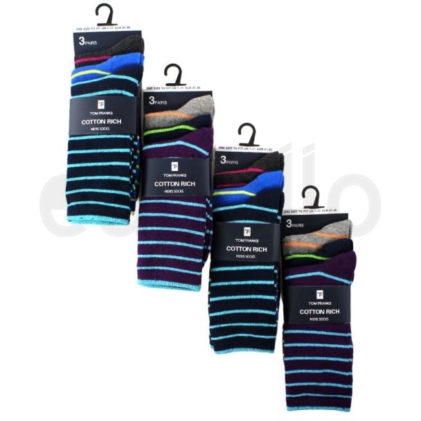 Men's Cotton Rich Socks - Tom Franks (3 Pair Pack) - Asst