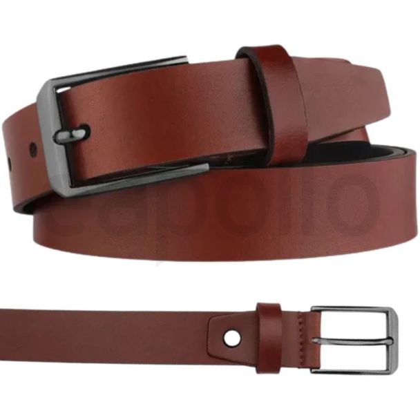Men’s Full Grain Leather Belt with Screw Gunmetal Buckle 28mm Wide - Tan (X-Large)