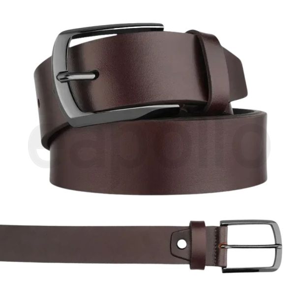 Men’s Full Grain Leather Belt with Screw-Fix Buckle (40mm Wide) - Brown (Large)