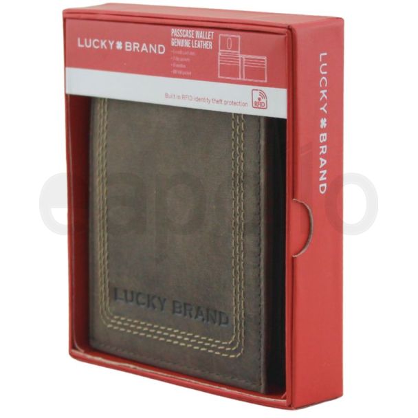 Men’s Genuine Leather RFID Passcase Wallet – Brown