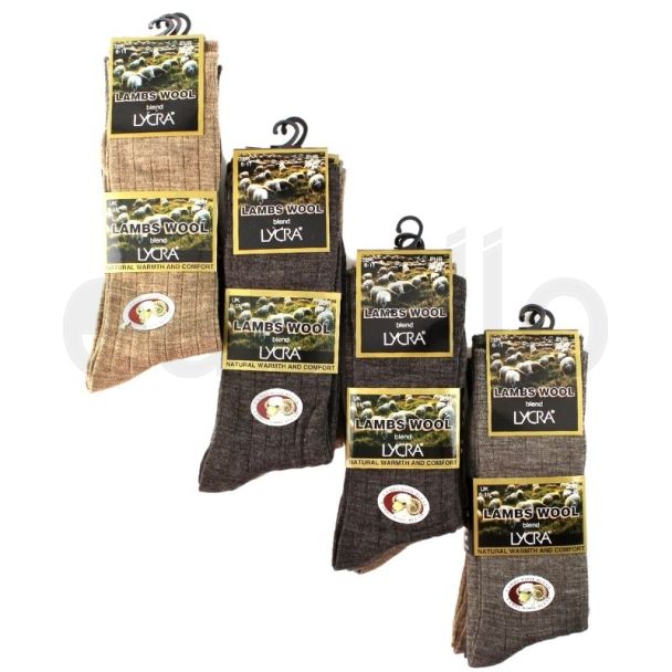 Men's Lambs Wool Blend Lycra Socks (3 Pair Pack) - Asst