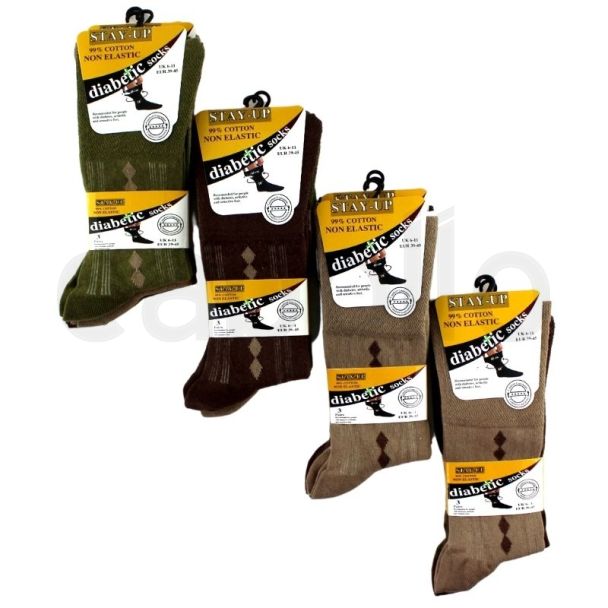 Men's Non-Elastic Diabetic Socks - Stay Up (3 Pair Pack) - Asst