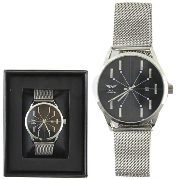 Men's NY London Mesh Bracelet Watch  - Silver/Black 