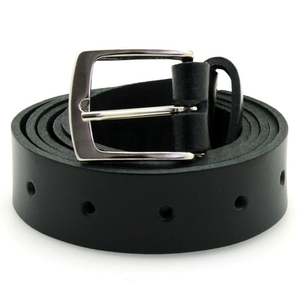 Men's Plain Leather Belts 1.25" - Black (Small)