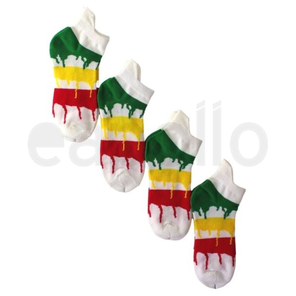 Rasta Colours Dripping Paint Stripes Trainer Socks - White