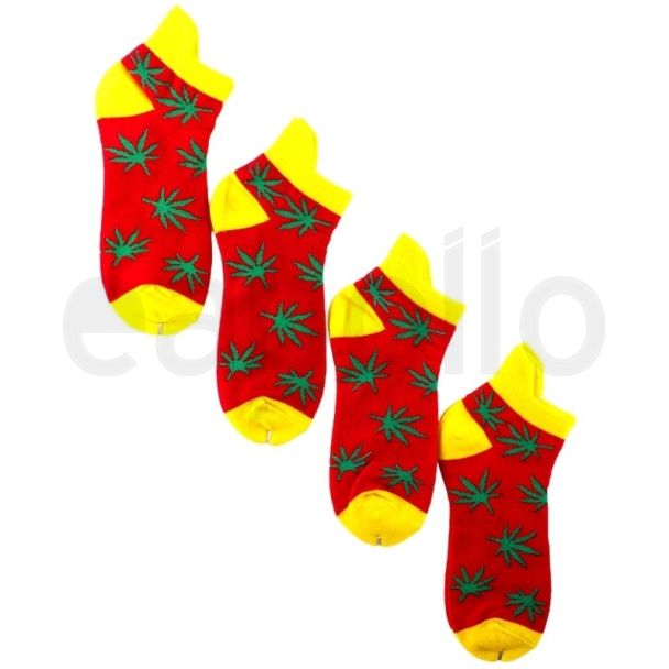 Wholesale Leaf Rasta Trainer Socks - Red & Yellow