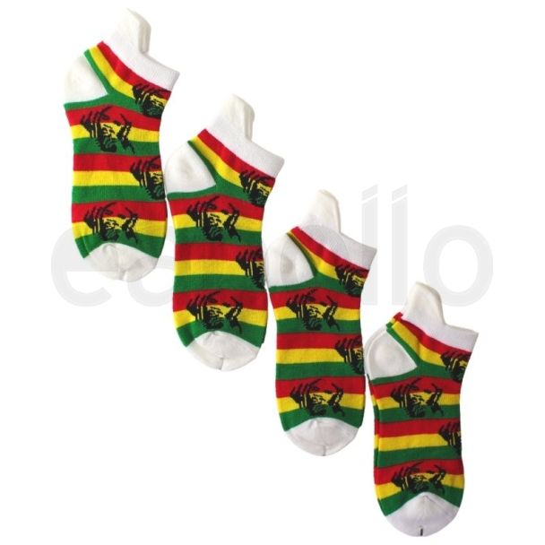 Rasta Coloured Rasta Man Printed Trainer Socks - White Wholesale