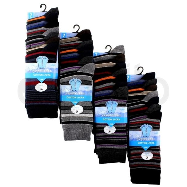 Men's Striped Design Cotton Rich Socks (7 Pair Pack) - Asst 