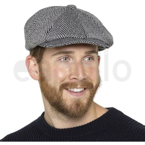 Mens 8 Panel Wool Flat Caps - Grey